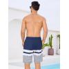 imageSILKWORLD Mens Swimming Trunks with Compression Liner 2 in 1 QuickDry 9quot Swim Shorts with Zipper PocketsBlue Stripes