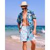 imageSILKWORLD Mens Swimming Trunks with Compression Liner Quick Dry 5 inch Swim Shorts with Zipper PocketsCyan  Pink Lining