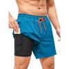 imageSILKWORLD Mens Swim Trunks Quick Dry Bathing Suits 6 Inch Swimming Shorts with Compression Liner and Zipper PocketsPeacock Blue