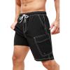 imageSILKWORLD Mens Swim Trunks with Compression Liner 9 Inch Bathing Suits QuickDry Swimming Beach Shorts with Cargo PocketsA00 Black