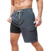 imageSILKWORLD Mens Swim Trunks with Compression Liner 9 Inch Bathing Suits QuickDry Swimming Beach Shorts with Cargo PocketsCharcoal Gray