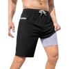 imageSILKWORLD Mens Swim Trunks with Compression Liner 9quot Swimming Trunk 2 in 1 Beach Quick Dry Shorts with Zipper PocketA0 Black