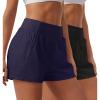 imageSILKWORLD Womens Running Shorts with Zipper Pockets Summer Cool Athletic Gym Workout Shorts2packblackNavy Blue