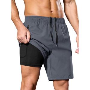 imageSILKWORLD Mens 2 in 1 Running Shorts 7quot Workout Gym Athletic Shorts Quick Dry Lightweight Training Shorts with PocketsDark Grey