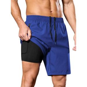 imageSILKWORLD Mens 2 in 1 Running Shorts 7quot Workout Gym Athletic Shorts Quick Dry Lightweight Training Shorts with PocketsNavy Blue
