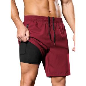 imageSILKWORLD Mens 2 in 1 Running Shorts 7quot Workout Gym Athletic Shorts Quick Dry Lightweight Training Shorts with PocketsWine Red