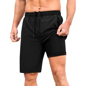 imageSILKWORLD Mens Athletic Running Shorts 2 in 1 Quick Dry Basketball Training Shorts 9 Inch Gym Workout with Zip PocketsBlack