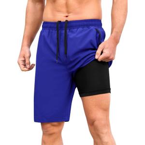 imageSILKWORLD Mens Athletic Running Shorts 2 in 1 Quick Dry Basketball Training Shorts 9 Inch Gym Workout with Zip PocketsBlue