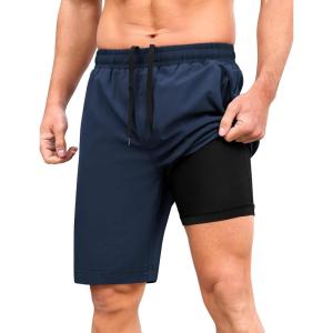 imageSILKWORLD Mens Athletic Running Shorts 2 in 1 Quick Dry Basketball Training Shorts 9 Inch Gym Workout with Zip PocketsNavy Blue