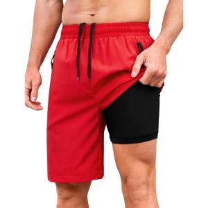 imageSILKWORLD Mens Athletic Running Shorts 2 in 1 Quick Dry Basketball Training Shorts 9 Inch Gym Workout with Zip PocketsWine Red