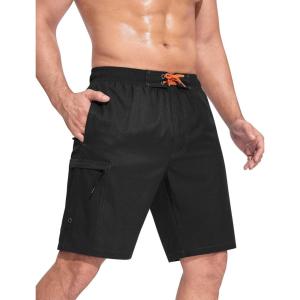 imageSILKWORLD Mens Swim Trunks Quick Dry Bathing Suit 9 Inch Swim Shorts with Mesh Lining and Zipper Cargo PocketsBlack