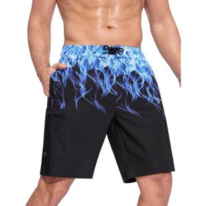 imageSILKWORLD Mens Swim Trunks Quick Dry Bathing Suit 9 Inch Swim Shorts with Mesh Lining and Zipper Cargo PocketsBlue Fire