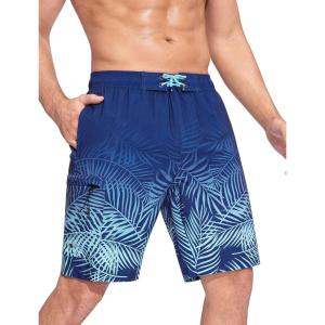 imageSILKWORLD Mens Swim Trunks Quick Dry Bathing Suit 9 Inch Swim Shorts with Mesh Lining and Zipper Cargo PocketsBlue Leaves Gradient