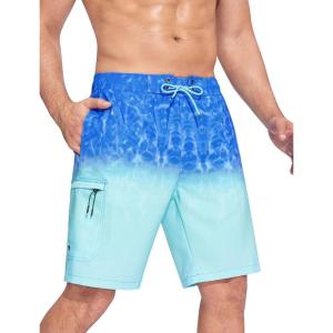 imageSILKWORLD Mens Swim Trunks Quick Dry Bathing Suit 9 Inch Swim Shorts with Mesh Lining and Zipper Cargo PocketsBlue Ripple Gradient