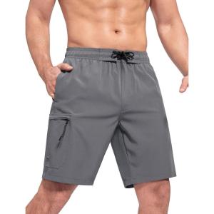 imageSILKWORLD Mens Swim Trunks Quick Dry Bathing Suit 9 Inch Swim Shorts with Mesh Lining and Zipper Cargo PocketsGrey