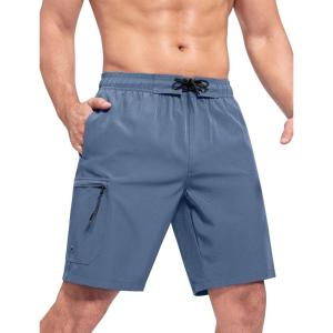imageSILKWORLD Mens Swim Trunks Quick Dry Bathing Suit 9 Inch Swim Shorts with Mesh Lining and Zipper Cargo PocketsGrey Blue