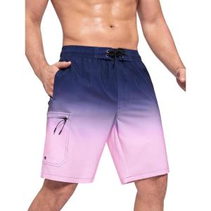 imageSILKWORLD Mens Swim Trunks Quick Dry Bathing Suit 9 Inch Swim Shorts with Mesh Lining and Zipper Cargo PocketsNavy Pink Gradient