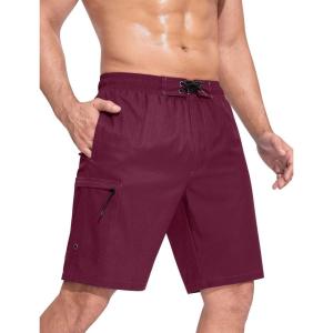 imageSILKWORLD Mens Swim Trunks Quick Dry Bathing Suit 9 Inch Swim Shorts with Mesh Lining and Zipper Cargo PocketsWine Red