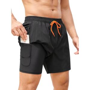 imageSILKWORLD Mens Swim Trunks Quick Dry Bathing Suits 6 Inch Swimming Shorts with Compression Liner and Zipper PocketsBlack