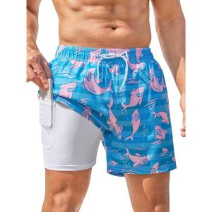imageSILKWORLD Mens Swim Trunks Quick Dry Bathing Suits 6 Inch Swimming Shorts with Compression Liner and Zipper PocketsBlue Pink Fish