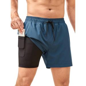imageSILKWORLD Mens Swim Trunks Quick Dry Bathing Suits 6 Inch Swimming Shorts with Compression Liner and Zipper PocketsCopenhagen Blue