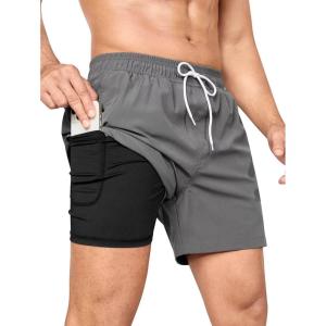 imageSILKWORLD Mens Swim Trunks Quick Dry Bathing Suits 6 Inch Swimming Shorts with Compression Liner and Zipper PocketsDark Grey