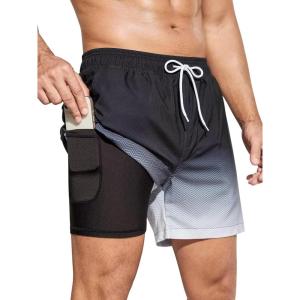 imageSILKWORLD Mens Swim Trunks Quick Dry Bathing Suits 6 Inch Swimming Shorts with Compression Liner and Zipper PocketsGradientblack