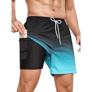 imageSILKWORLD Mens Swim Trunks Quick Dry Bathing Suits 6 Inch Swimming Shorts with Compression Liner and Zipper PocketsGradientblue
