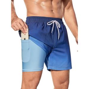 imageSILKWORLD Mens Swim Trunks Quick Dry Bathing Suits 6 Inch Swimming Shorts with Compression Liner and Zipper PocketsGradientblue Stripe