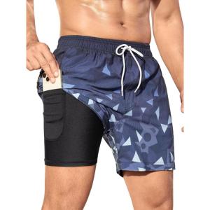imageSILKWORLD Mens Swim Trunks Quick Dry Bathing Suits 6 Inch Swimming Shorts with Compression Liner and Zipper PocketsGradientnavy Blue