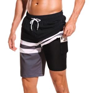 imageSILKWORLD Mens Swimming Shorts Quick Dry Beach Trunks Swimwear with Mesh LiningCompression Blackwhitegrey