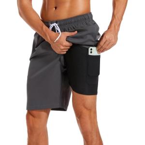 imageSILKWORLD Mens Swimming Shorts Quick Dry Beach Trunks Swimwear with Mesh LiningCompression Dark Grey
