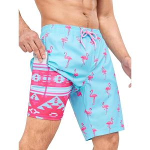 imageSILKWORLD Mens Swimming Trunks with Compression Liner 2 in 1 QuickDry 9quot Swim Shorts with Zipper PocketsBlue Pink Flamingo