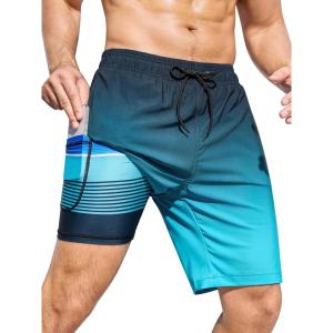 imageSILKWORLD Mens Swimming Trunks with Compression Liner 2 in 1 QuickDry 9quot Swim Shorts with Zipper PocketsGradientgrey Blue