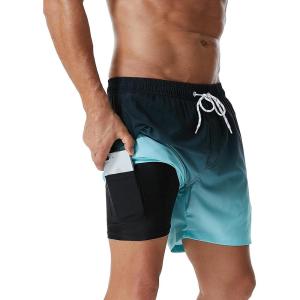 imageSILKWORLD Mens Swimming Trunks with Compression Liner Quick Dry 5 inch Swim Shorts with Zipper PocketsA0 Blue Green Gradation
