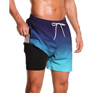 imageSILKWORLD Mens Swimming Trunks with Compression Liner Quick Dry 5 inch Swim Shorts with Zipper PocketsA0 Deep Blue Gradient