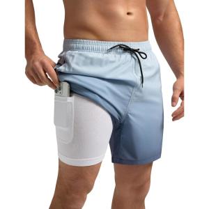 imageSILKWORLD Mens Swimming Trunks with Compression Liner Quick Dry 5 inch Swim Shorts with Zipper PocketsA0 Grey Gradient