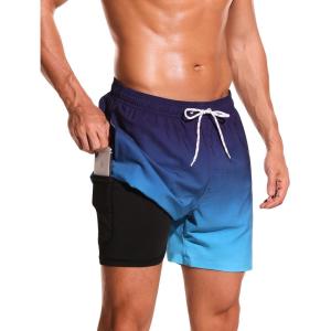imageSILKWORLD Mens Swimming Trunks with Compression Liner Quick Dry 5 inch Swim Shorts with Zipper PocketsA0 Navy Blue Gradient