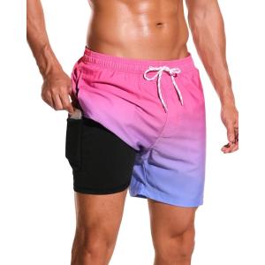 imageSILKWORLD Mens Swimming Trunks with Compression Liner Quick Dry 5 inch Swim Shorts with Zipper PocketsA0 Pink Blue Gradient