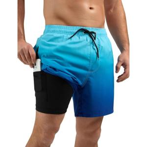 imageSILKWORLD Mens Swimming Trunks with Compression Liner Quick Dry 5 inch Swim Shorts with Zipper PocketsA0 Sky Blue Gradient