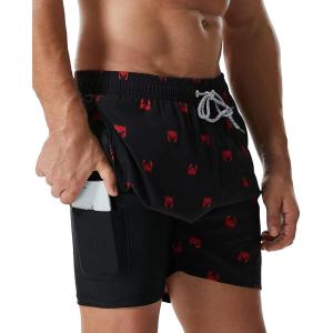 imageSILKWORLD Mens Swimming Trunks with Compression Liner Quick Dry 5 inch Swim Shorts with Zipper PocketsCrab