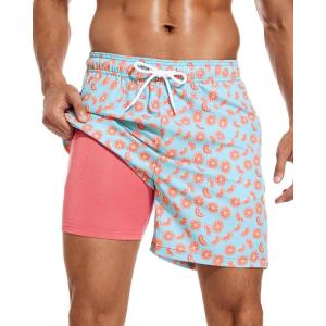imageSILKWORLD Mens Swimming Trunks with Compression Liner Quick Dry 5 inch Swim Shorts with Zipper PocketsOranges
