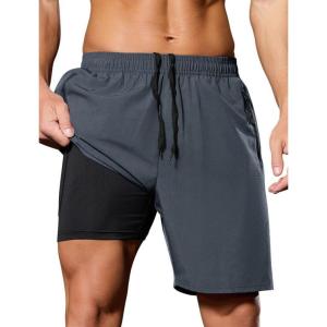 imageSILKWORLD Quick Dry Mens 2 in 1 Running Shorts with Zip Pocket 7quot Workout Gym Athletic Shorts Lightweight Training ShortsDark Grey