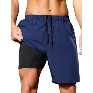 imageSILKWORLD Quick Dry Mens 2 in 1 Running Shorts with Zip Pocket 7quot Workout Gym Athletic Shorts Lightweight Training ShortsNavy