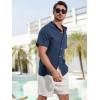 imageSILKWORLD Mens Casual Button Down Shirts Short Sleeve Band Collar Shirts Cotton Linen Mens Henley Hawaiian Shirt with Pocket3anavy Blue