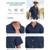 imageSILKWORLD Mens Casual Button Down Shirts Short Sleeve Band Collar Shirts Cotton Linen Mens Henley Hawaiian Shirt with Pocket3anavy Blue