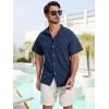 imageSILKWORLD Mens Casual Button Down Shirts Short Sleeve Band Collar Shirts Cotton Linen Mens Henley Hawaiian Shirt with Pocket3anavy Blue