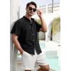 imageSILKWORLD Mens Casual Button Down Shirts Short Sleeve Band Collar Shirts Cotton Linen Mens Henley Hawaiian Shirt with Pocket5ablack