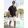 imageSILKWORLD Mens Casual Button Down Shirts Short Sleeve Band Collar Shirts Cotton Linen Mens Henley Hawaiian Shirt with Pocket5ablack