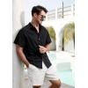 imageSILKWORLD Mens Casual Button Down Shirts Short Sleeve Band Collar Shirts Cotton Linen Mens Henley Hawaiian Shirt with Pocket5ablack